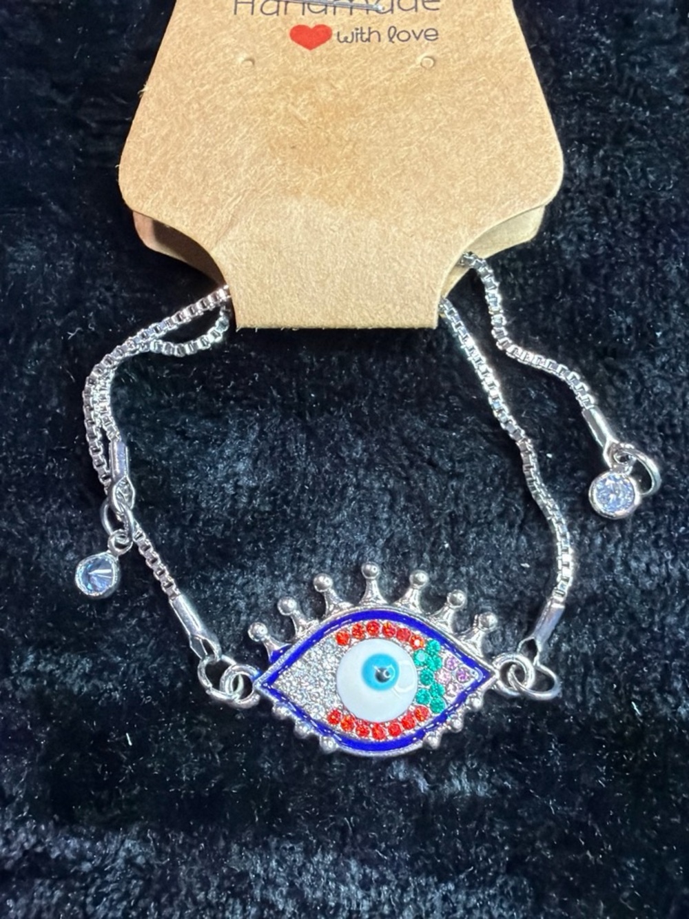Handmade Silver-Tone Blue Evil Eye Bracelet with Multicolor Accents